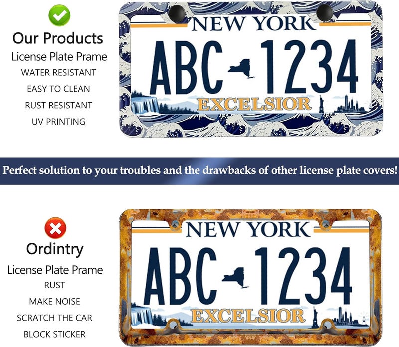 LIN KANG Ocean Waves License Plate Frame - 2 Pack Aluminum License Plate Holder Covers, Metal Car Decorative Tag Frames for Standard US Canada with Screw Caps - Image 4